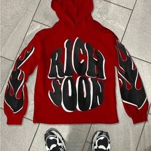 Red Graphic Hoodie with Flame Sleeves